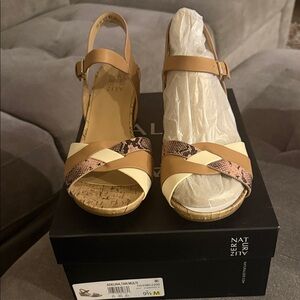Naturalizer Tan Cream Pink Snake Wedge Sandals